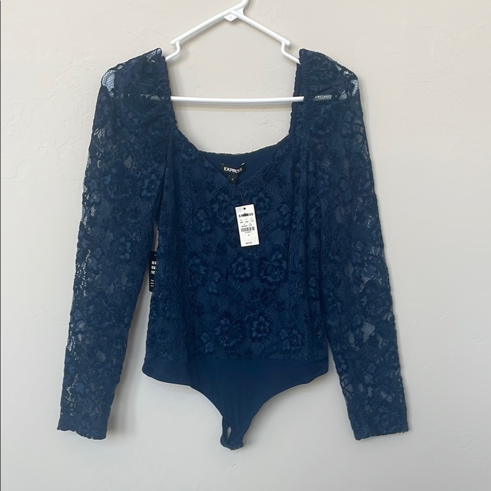 Express Fitted Lace Bodysuit in Blue